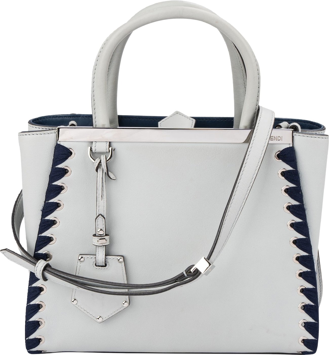 Fendi Blue Leather FF 2Jours Whipstitch Tote Handbag