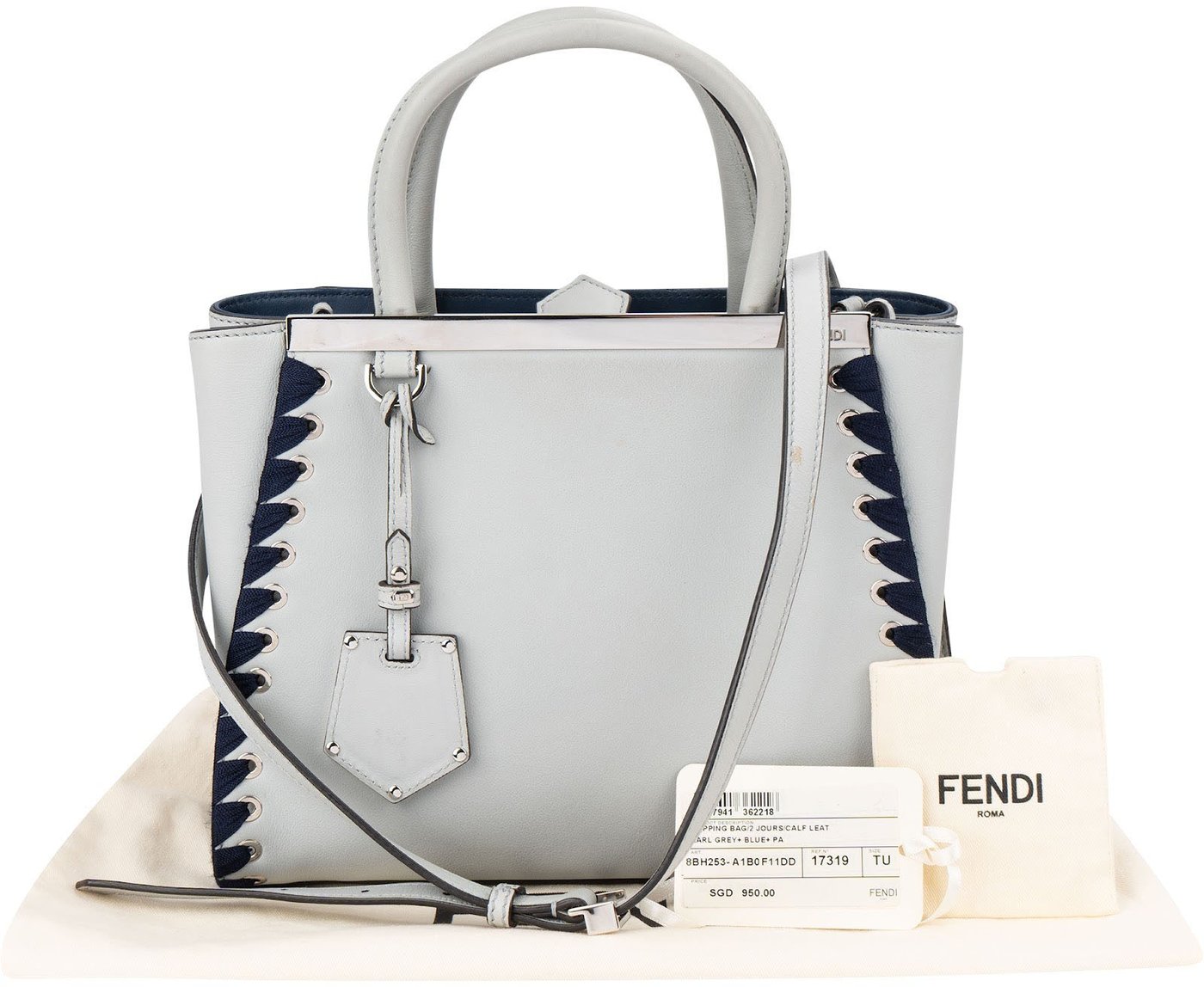 Fendi Blue Leather FF 2Jours Whipstitch Tote Handbag