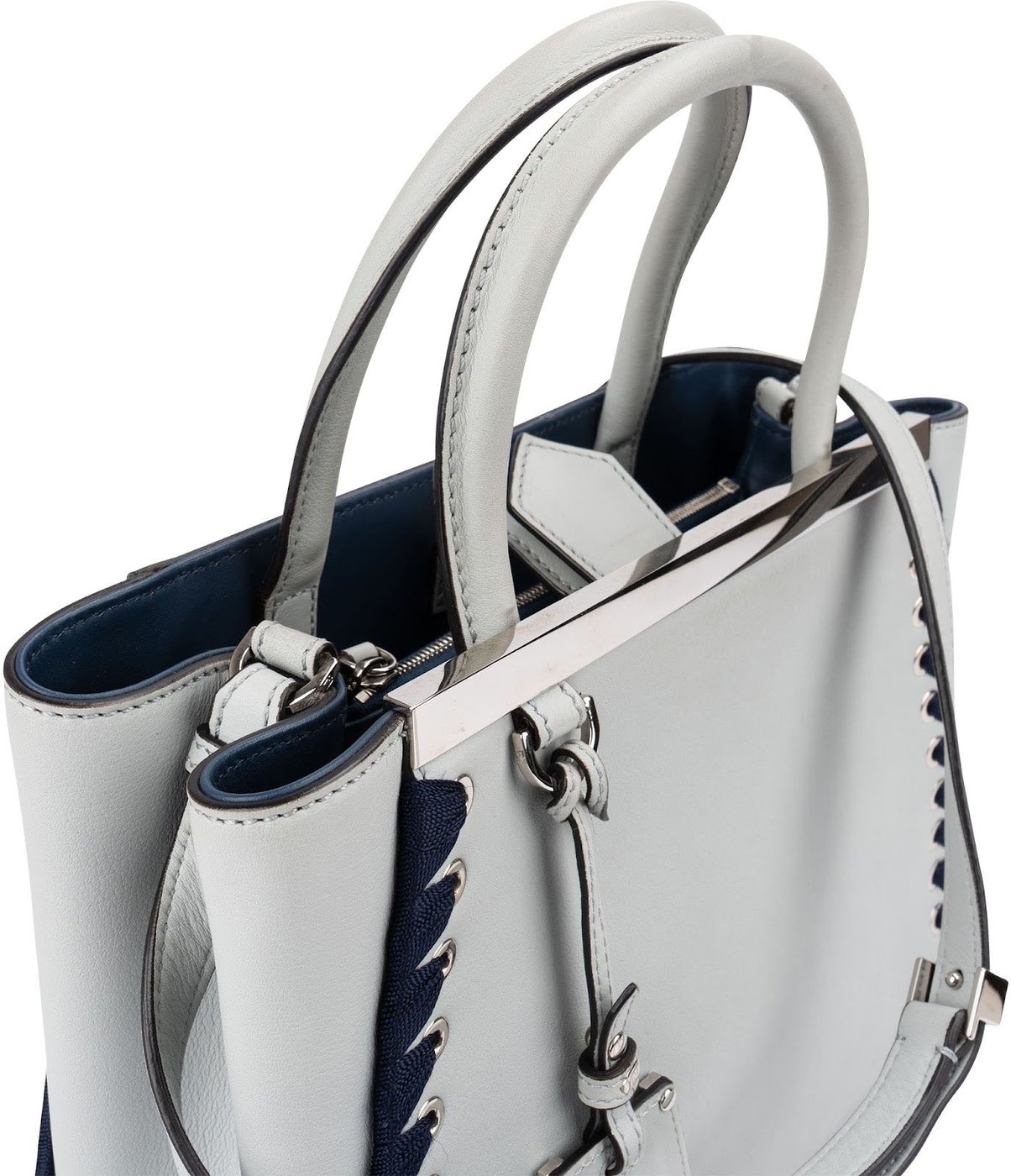 Fendi Blue Leather FF 2Jours Whipstitch Tote Handbag