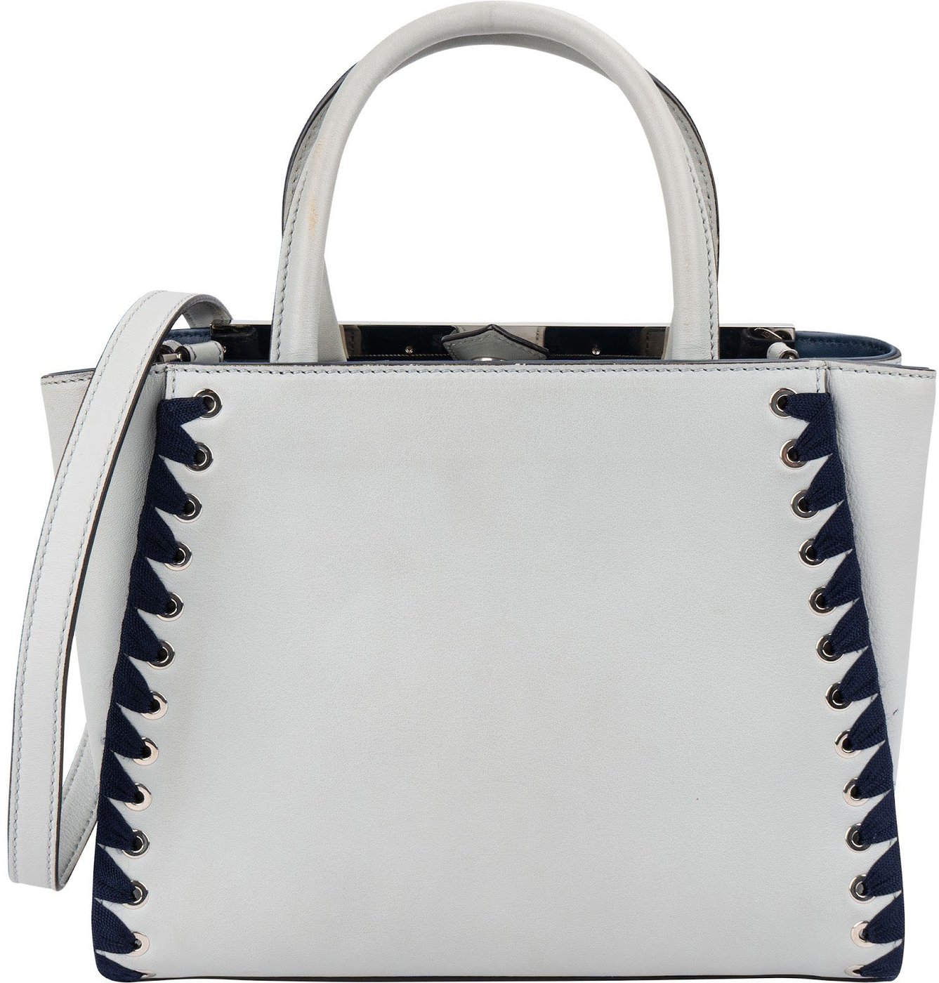 Fendi Blue Leather FF 2Jours Whipstitch Tote Handbag