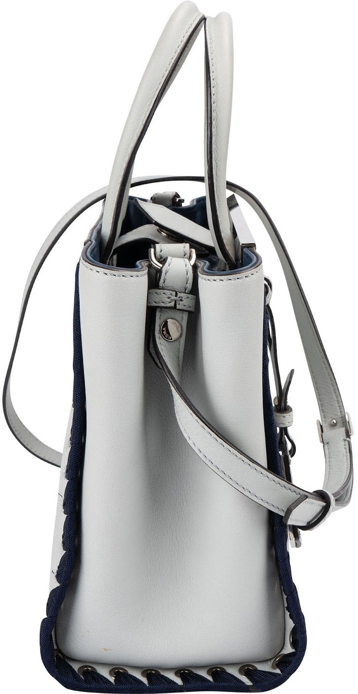 Fendi Blue Leather FF 2Jours Whipstitch Tote Handbag