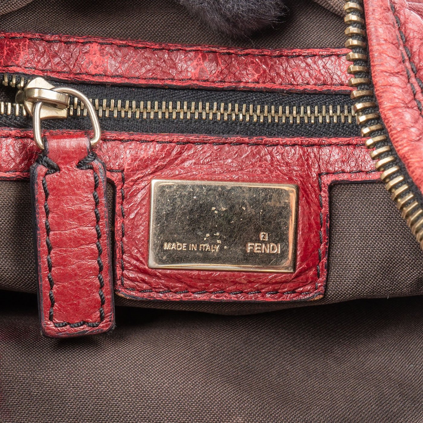 Fendi Red Leather Chef Hobo Shoulder Bag