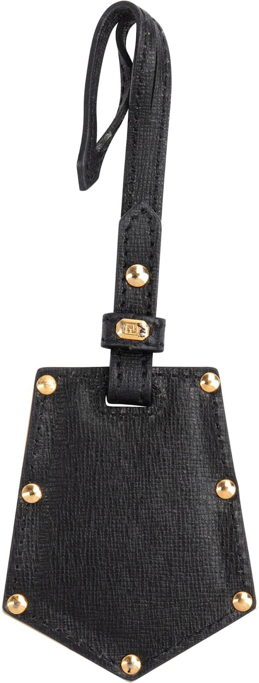 Fendi Black Granied Studded Luggage Tag Bag Charm (LEI)