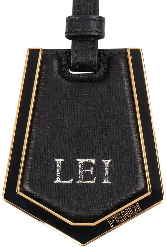 Fendi Black Granied Studded Luggage Tag Bag Charm (LEI)