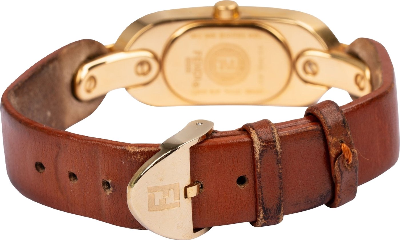 Fendi Gold Tone Brown Leather 3400L Woman Watch