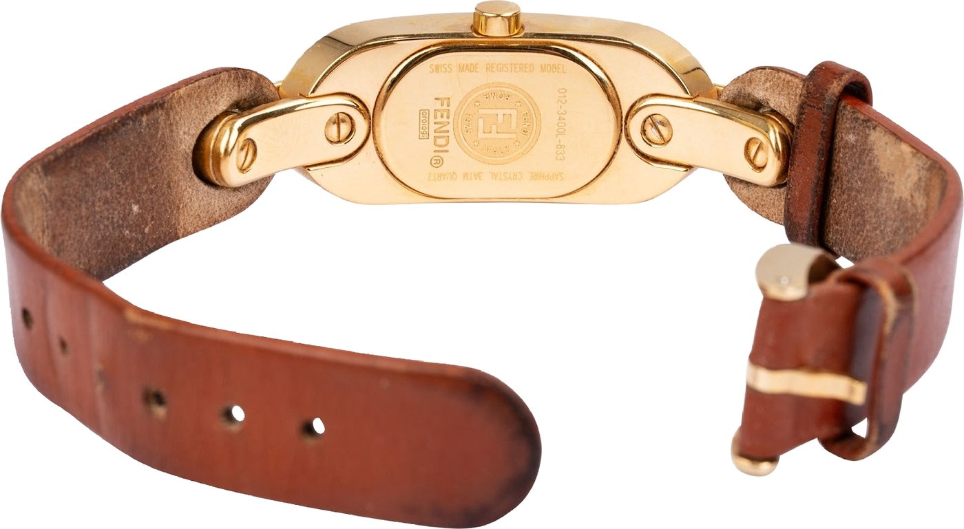Fendi Gold Tone Brown Leather 3400L Woman Watch