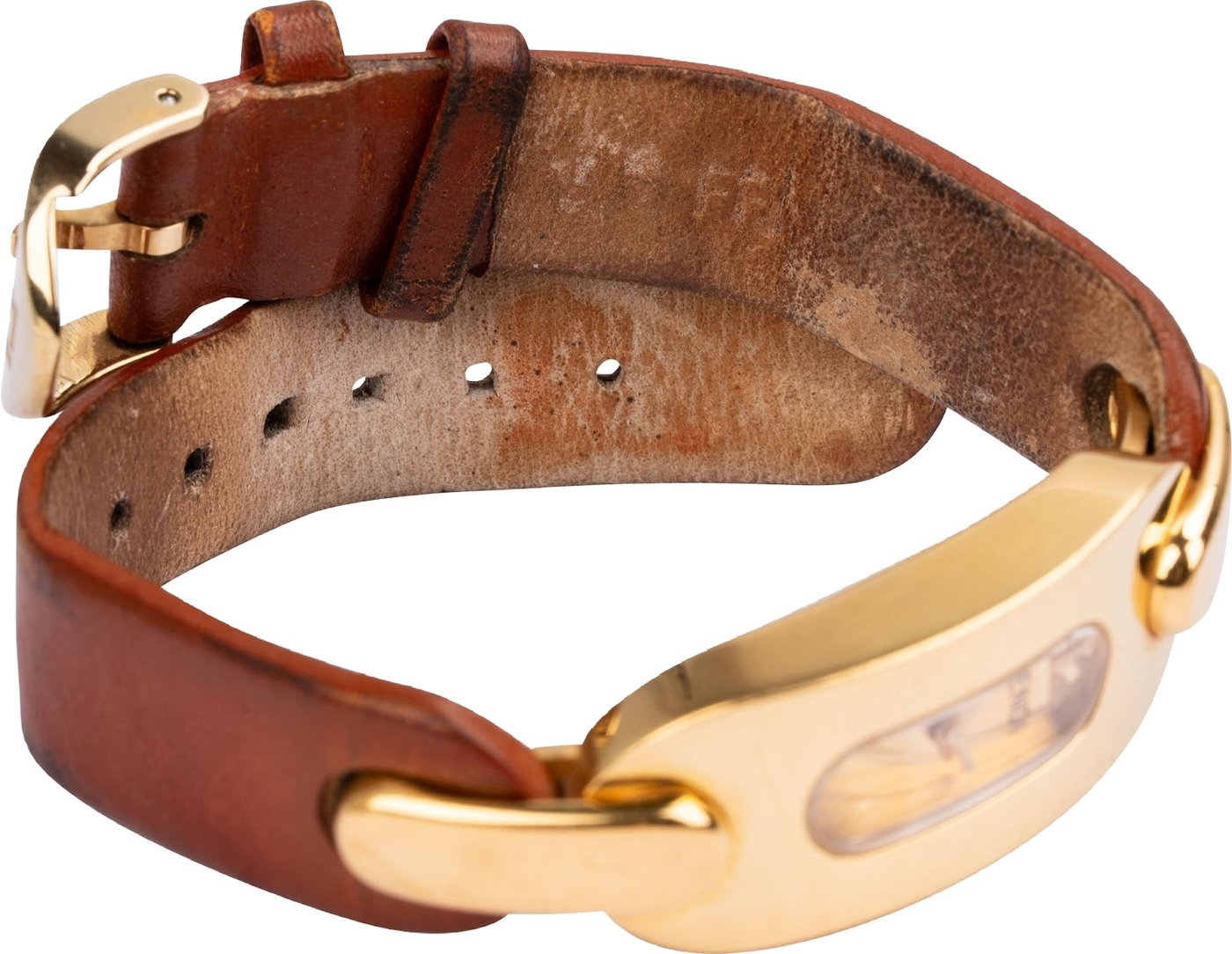 Fendi Gold Tone Brown Leather 3400L Woman Watch