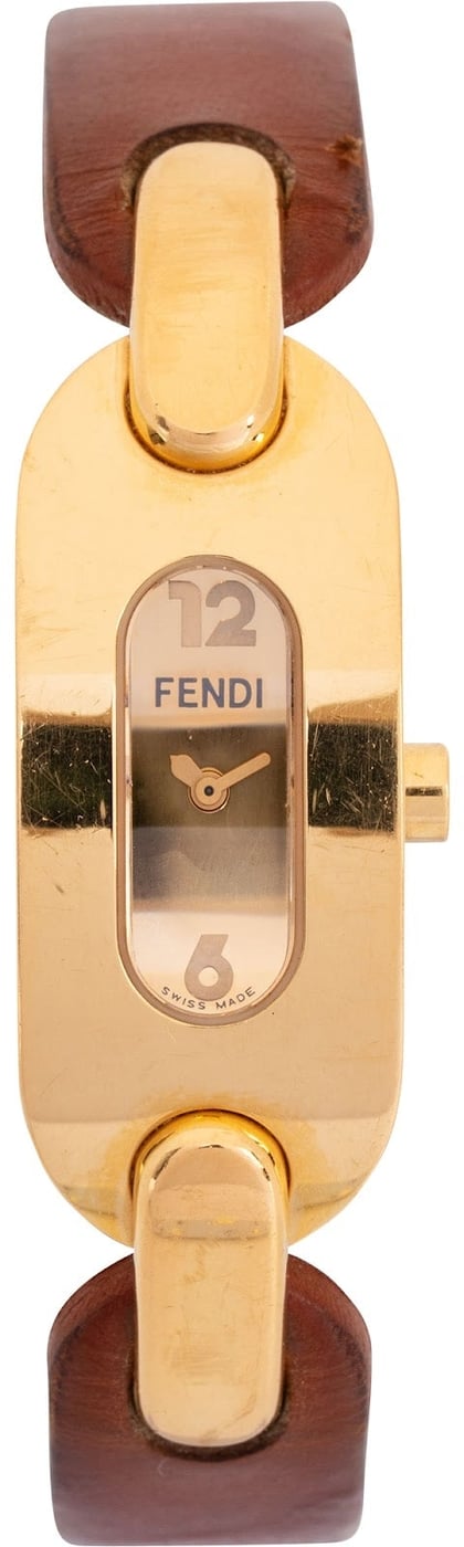 Fendi Gold Tone Brown Leather 3400L Woman Watch