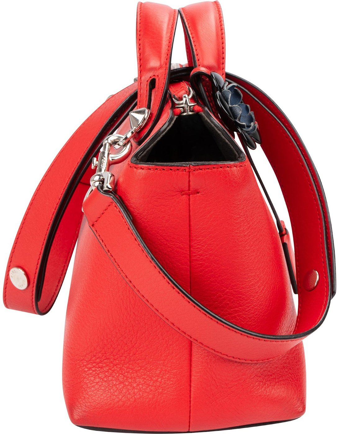 Fendi Red Leather By The Way Small Flowerland Shoulder Handbag