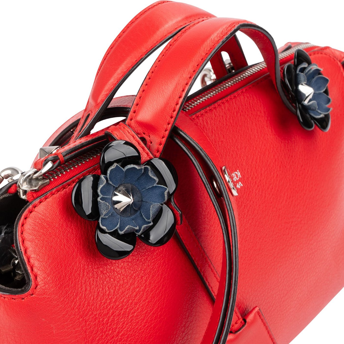 Fendi Red Leather By The Way Small Flowerland Shoulder Handbag