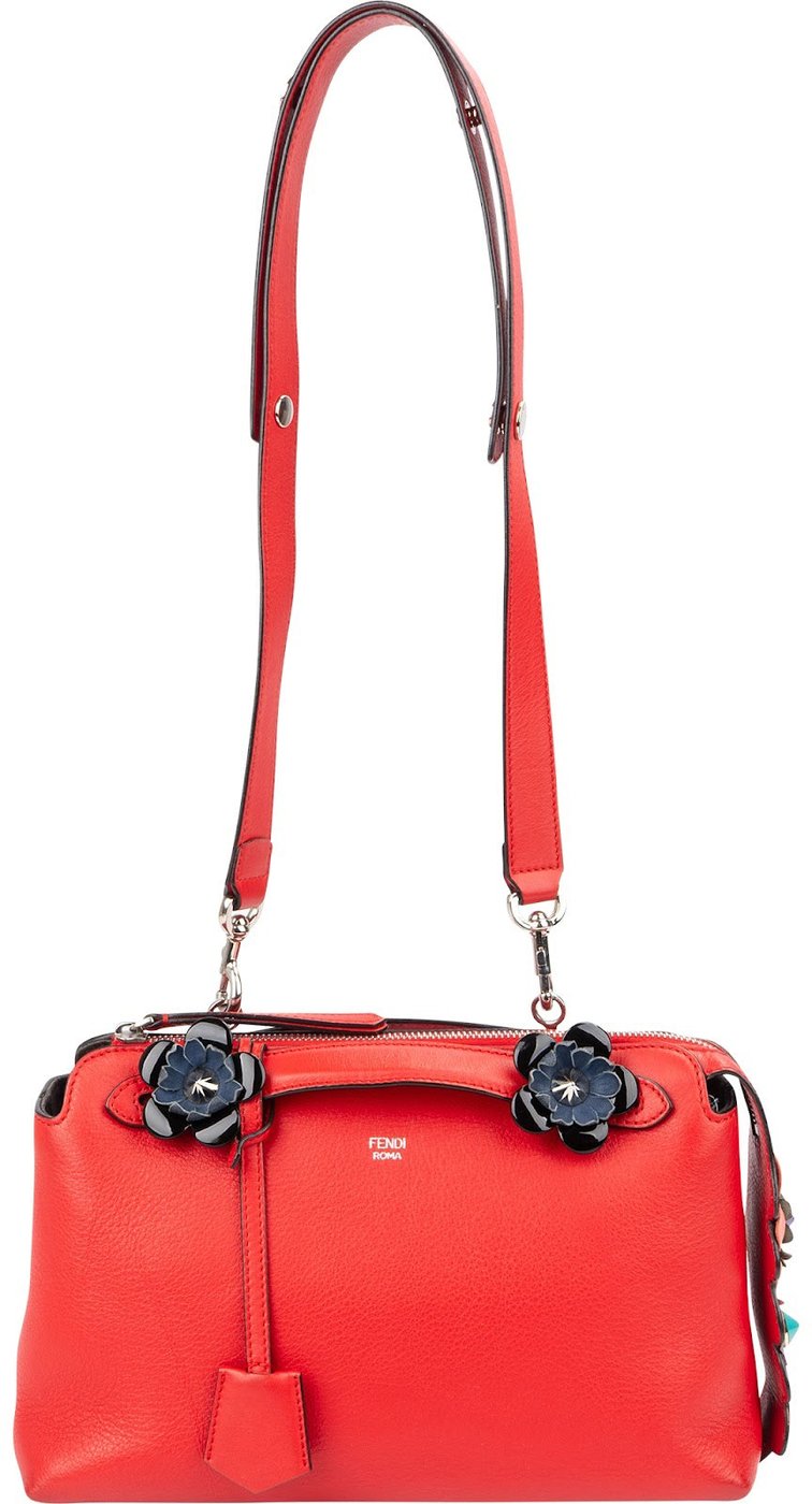 Fendi Red Leather By The Way Small Flowerland Shoulder Handbag