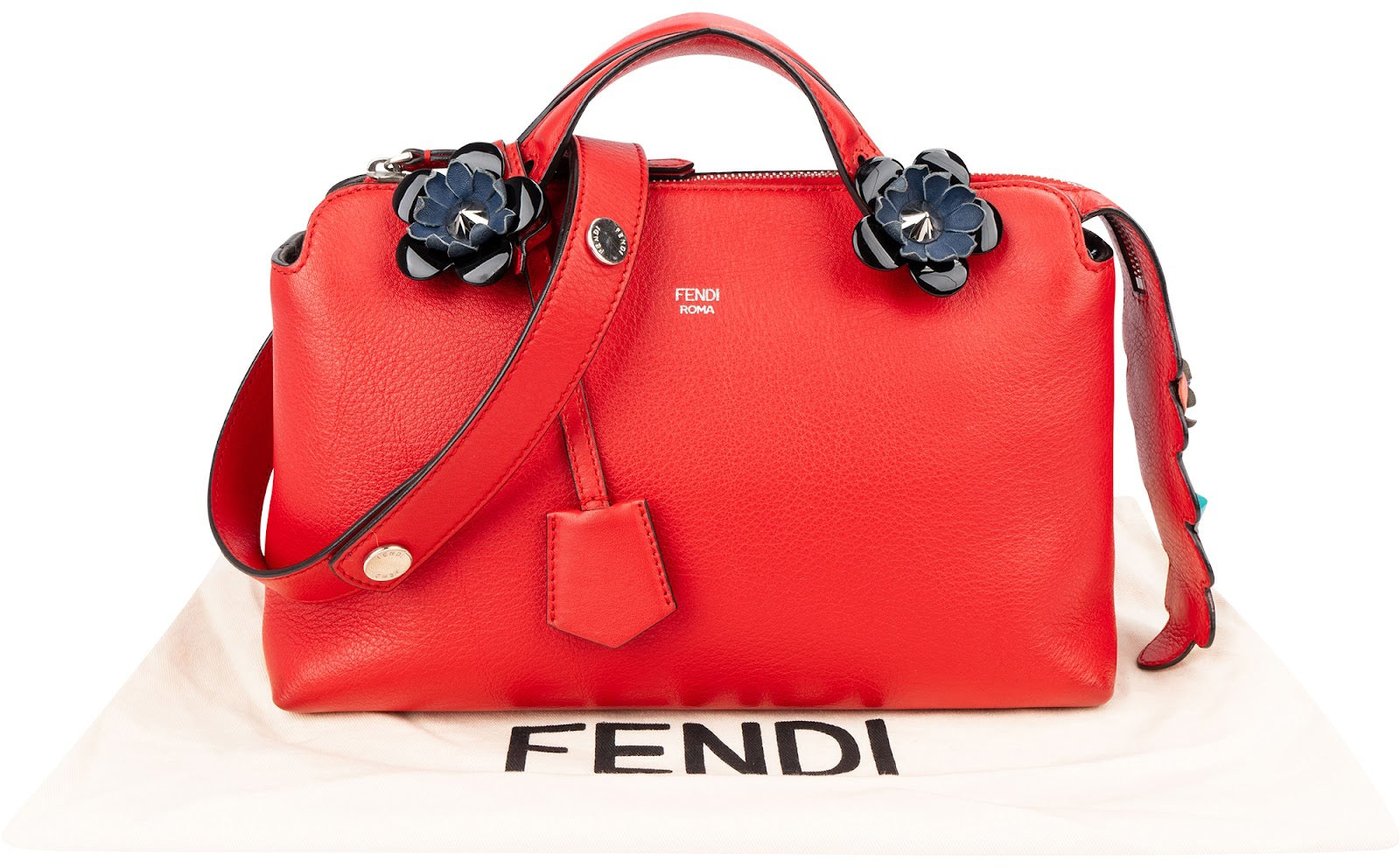 Fendi Red Leather By The Way Small Flowerland Shoulder Handbag