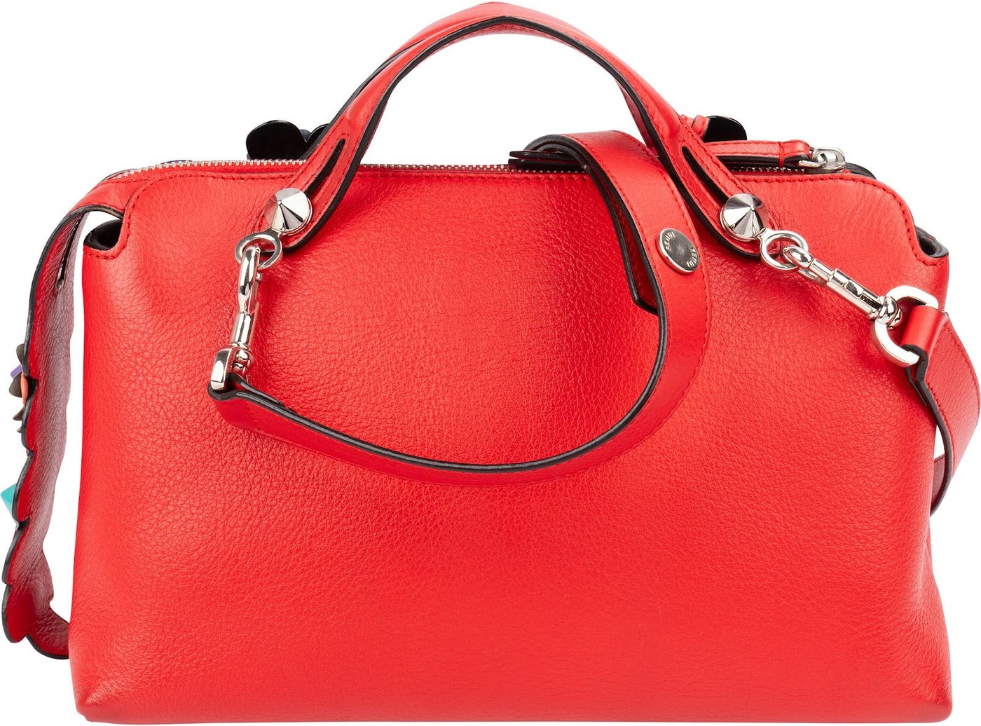 Fendi Red Leather By The Way Small Flowerland Shoulder Handbag