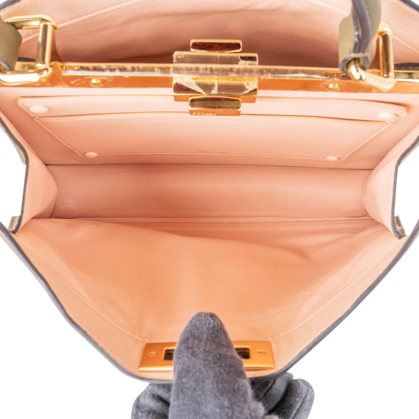 Fendi Olive Green Leather Medium Peekaboo Handbag