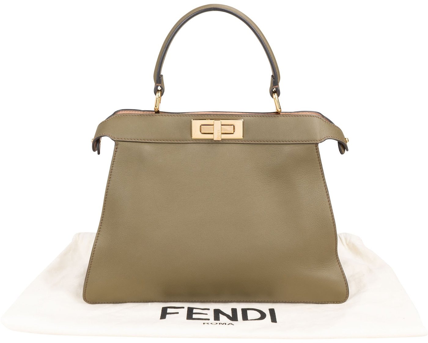 Fendi Olive Green Leather Medium Peekaboo Handbag