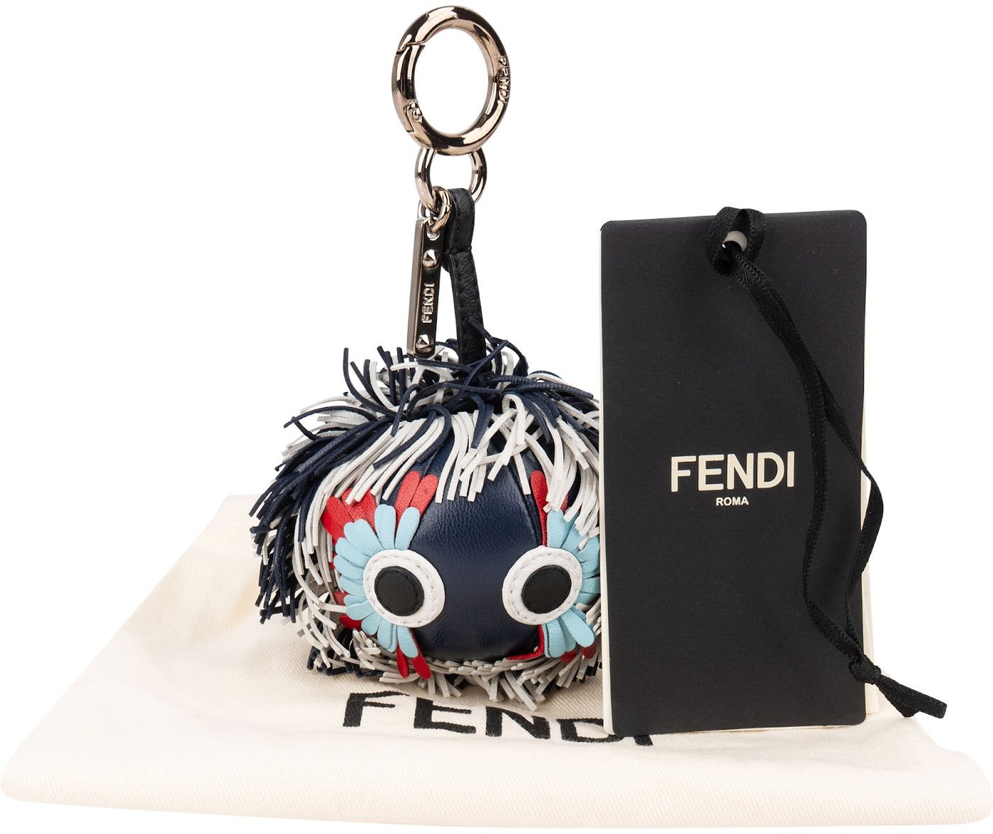 Fendi Fringe Multicolor Leather Fringe Eye Bug Bag Charm