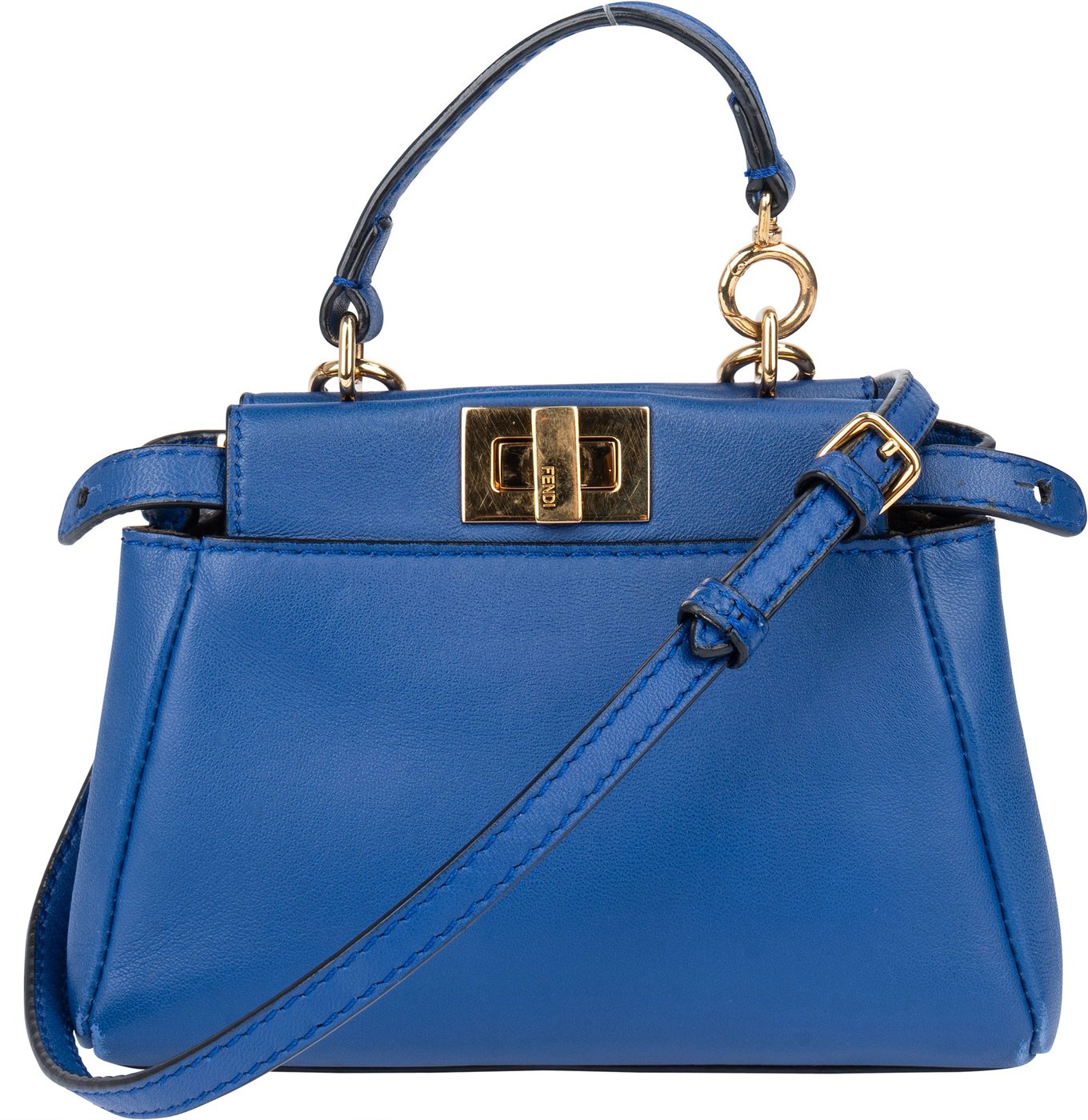 Fendi Blue Leather Mini Peekaboo Handbag