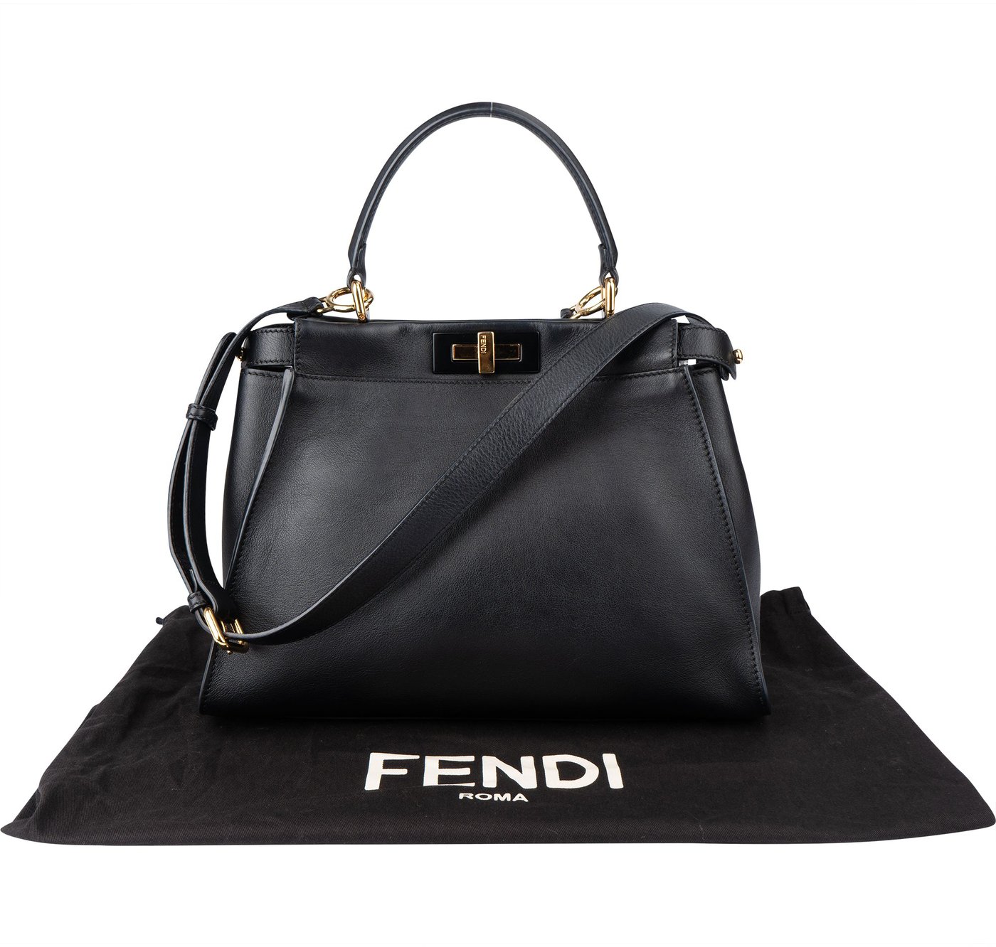 Fendi Black Leather Peekaboo Handbag