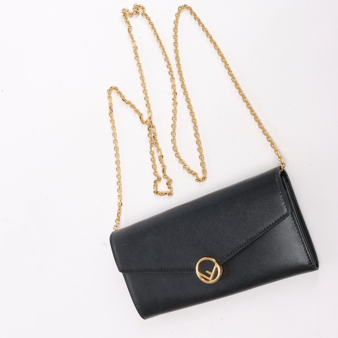 Fendi Continental F Leather Chain Wallet in Black 8M0365