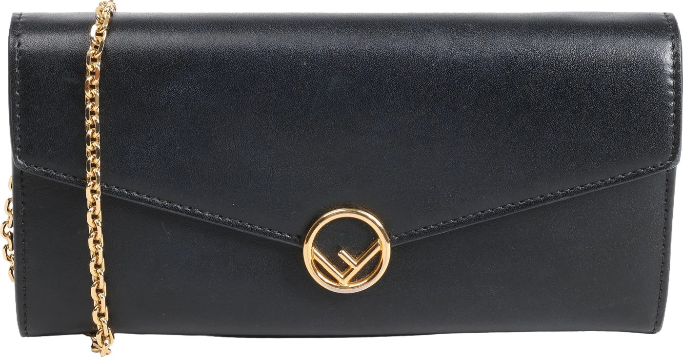 Fendi Continental F Leather Chain Wallet in Black 8M0365