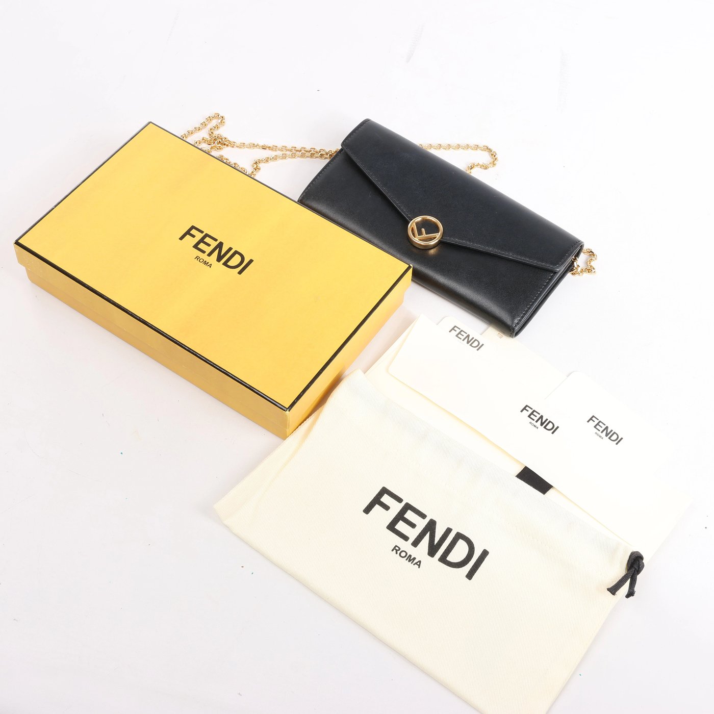 Fendi Continental F Leather Chain Wallet in Black 8M0365