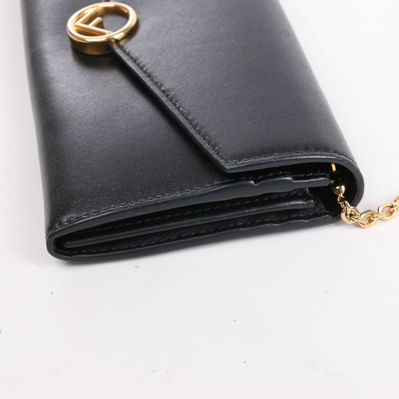 Fendi Continental F Leather Chain Wallet in Black 8M0365