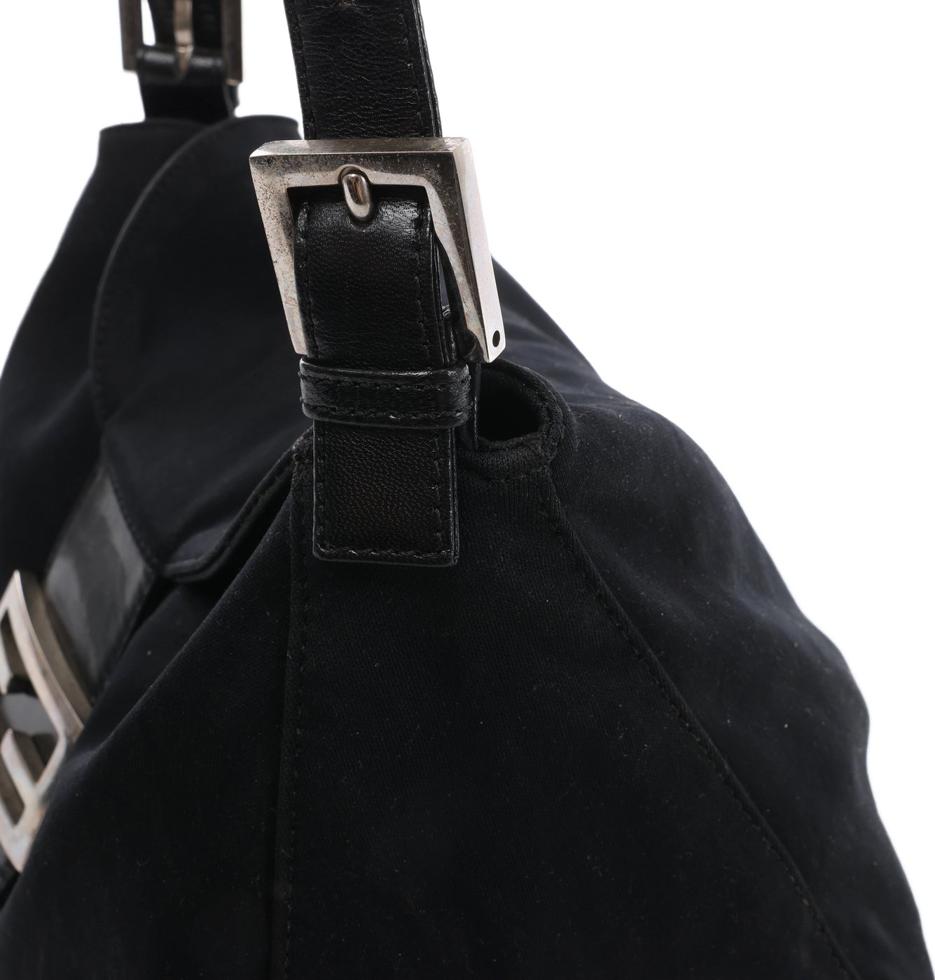 Fendi Mama Baguette Neoprene/Jersey x Leather Shoulder Bag in Black 26426