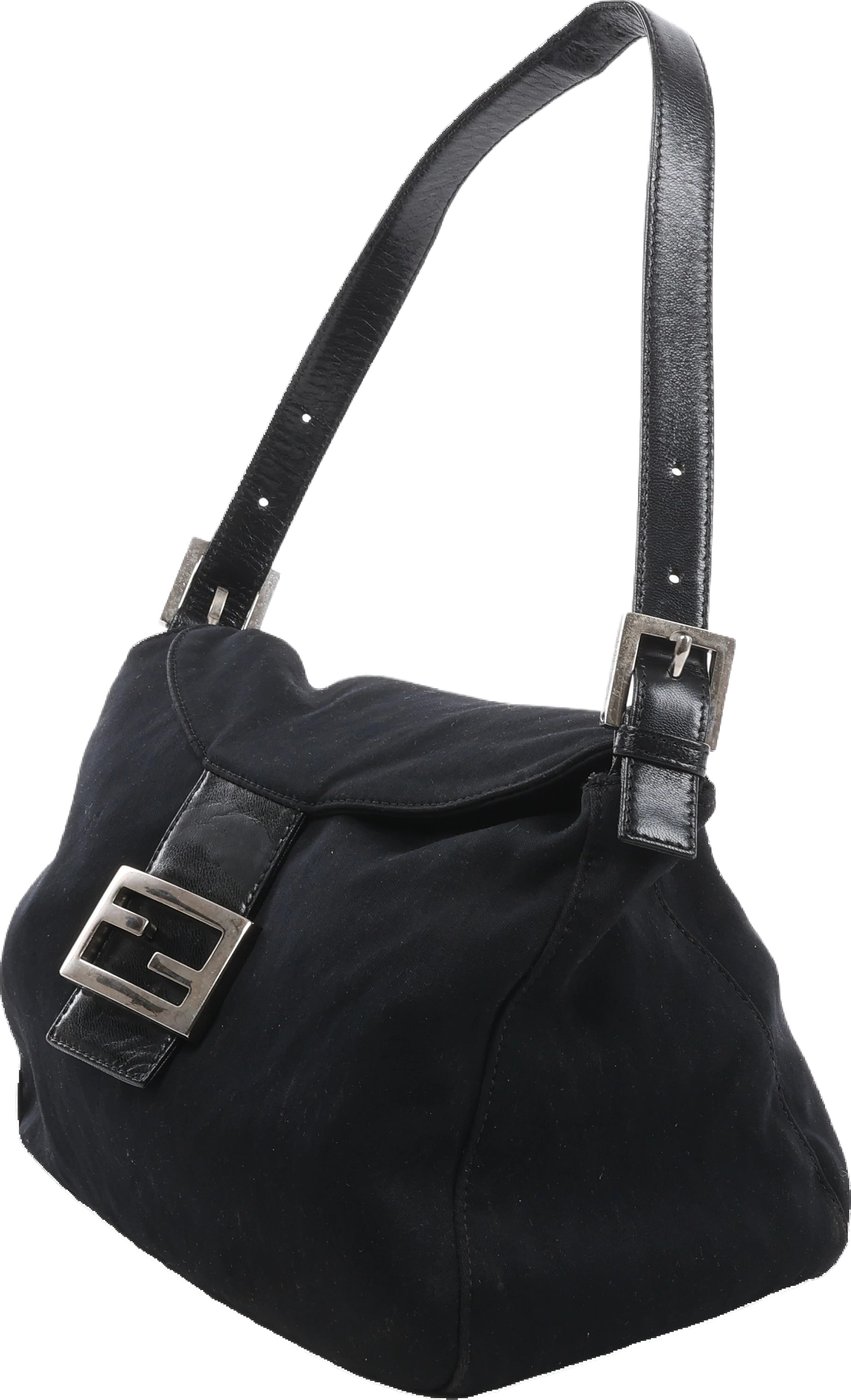 Fendi Mama Baguette Neoprene/Jersey x Leather Shoulder Bag in Black 26426