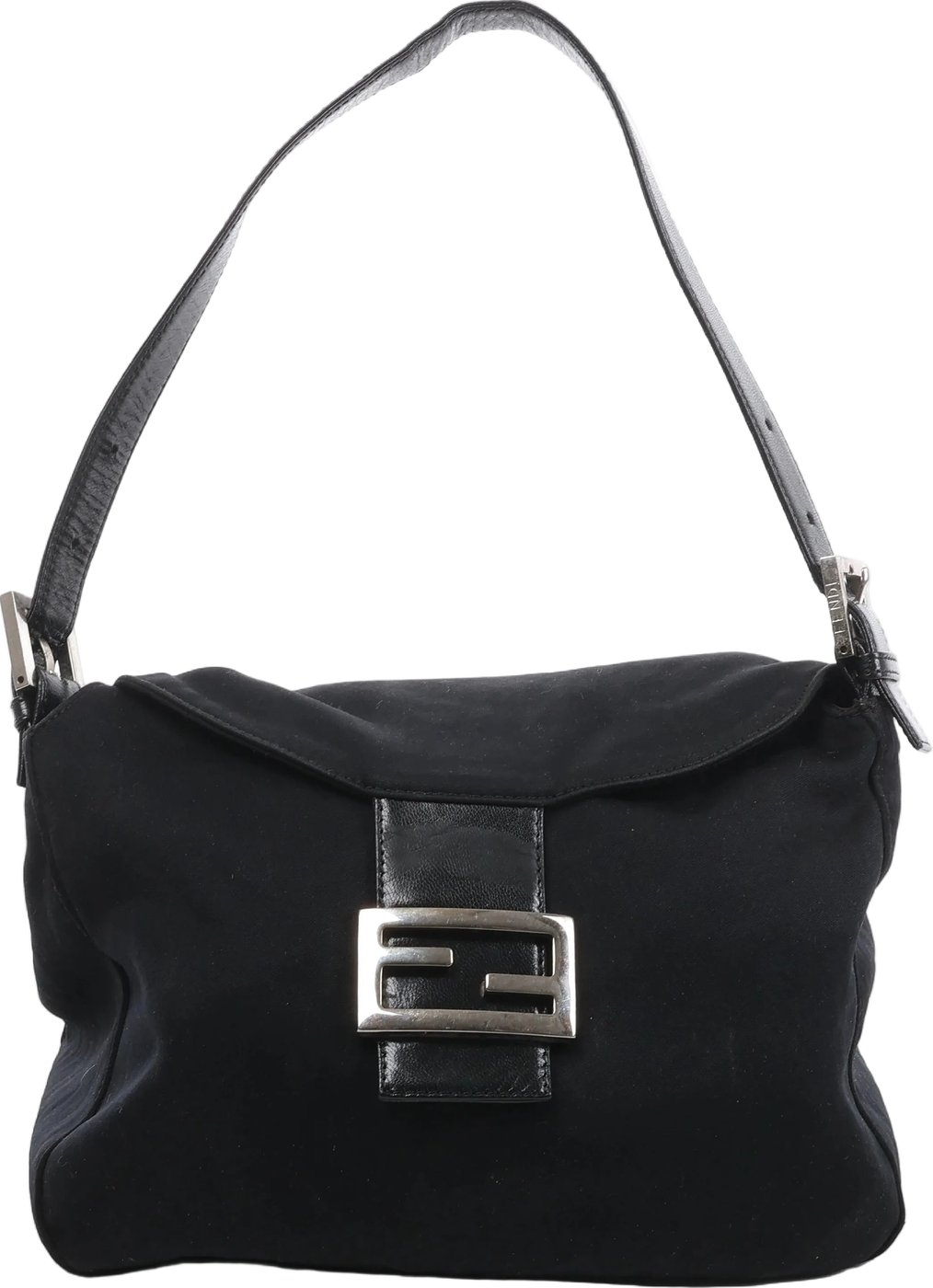 Fendi Mama Baguette Neoprene/Jersey x Leather Shoulder Bag in Black 26426