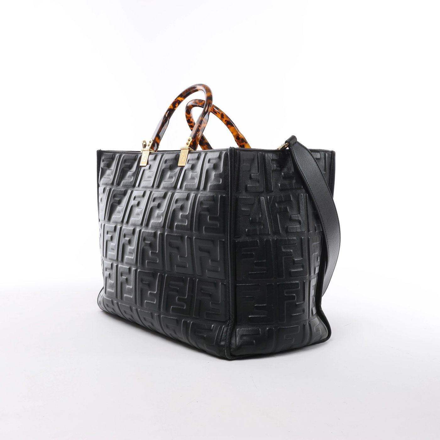 Fendi Sunshine Medium Leather 2Way Handbag in Black