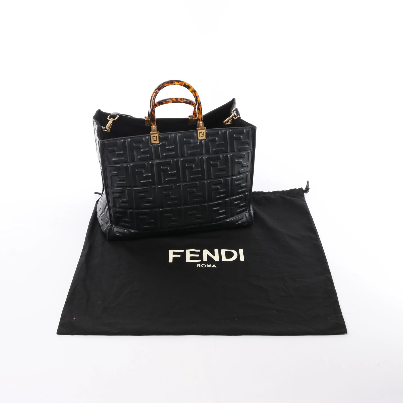 Fendi Sunshine Medium Leather 2Way Handbag in Black