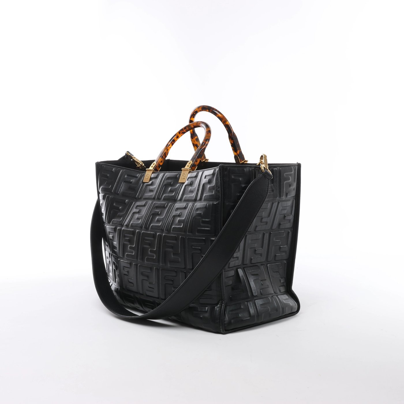 Fendi Sunshine Medium Leather 2Way Handbag in Black