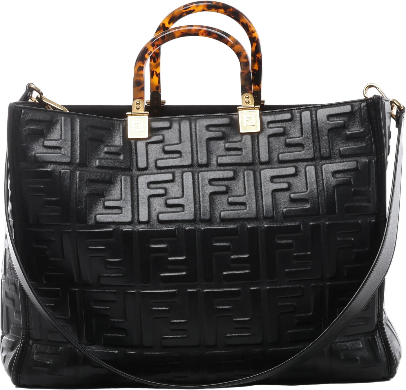 Fendi Sunshine Medium Leather 2Way Handbag in Black