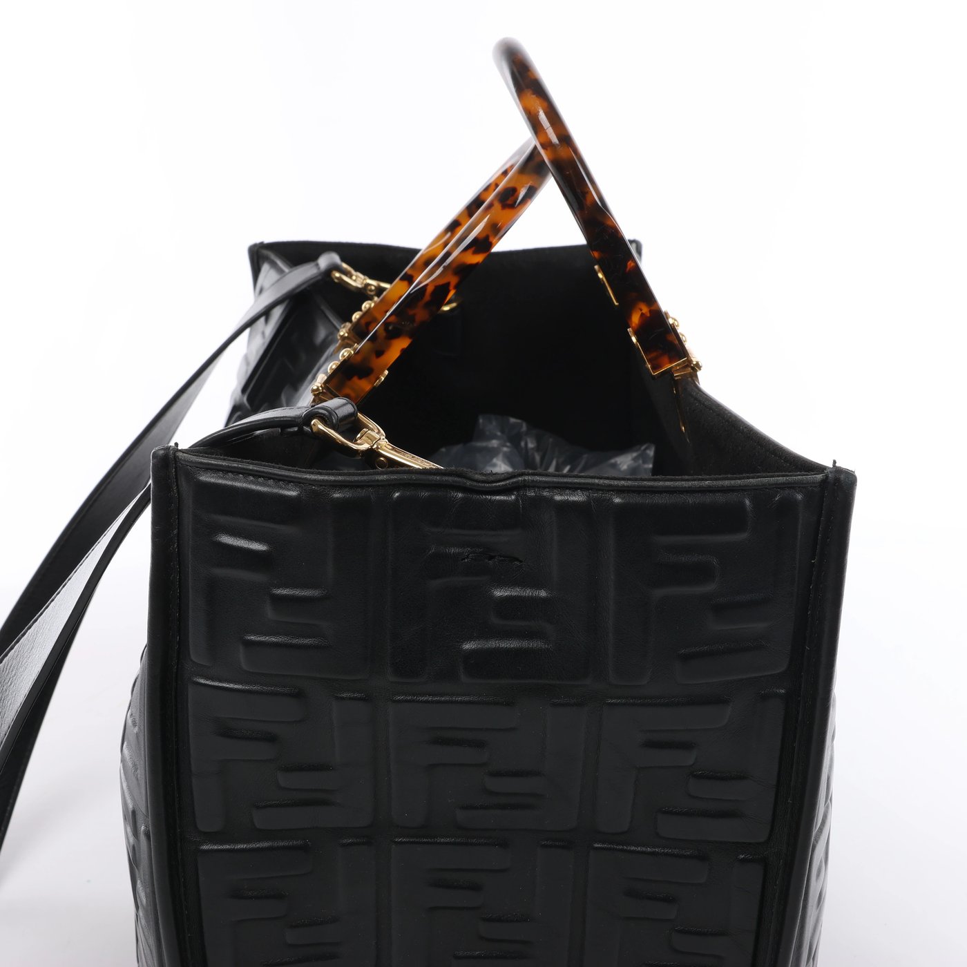 Fendi Sunshine Medium Leather 2Way Handbag in Black