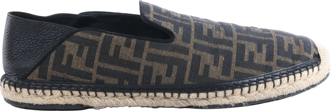 Fendi ZUCCa Leather x Fabric Espadrilles in Brown x Black 7P1359, Size EU 44