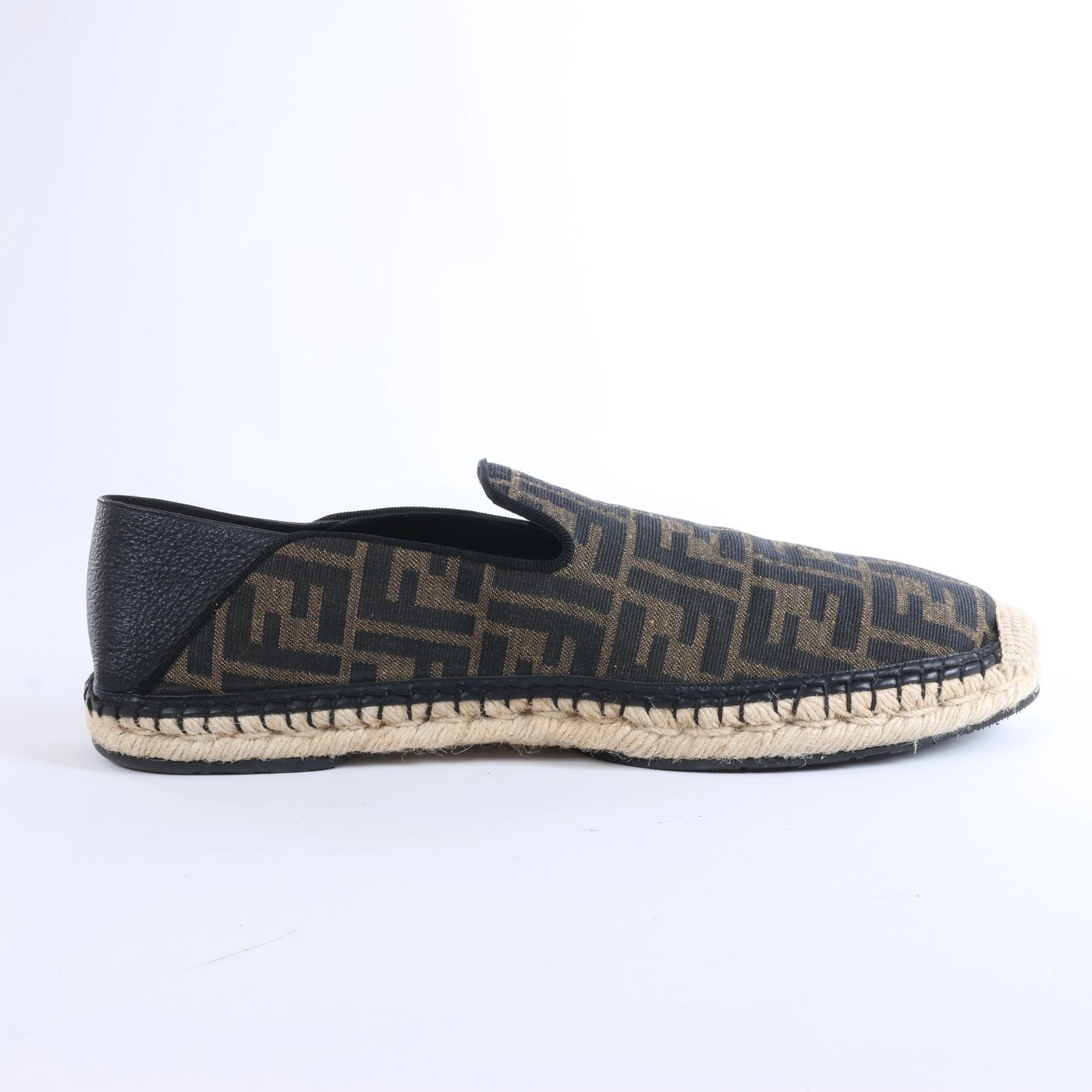 Fendi ZUCCa Leather x Fabric Espadrilles in Brown x Black 7P1359, Size EU 44