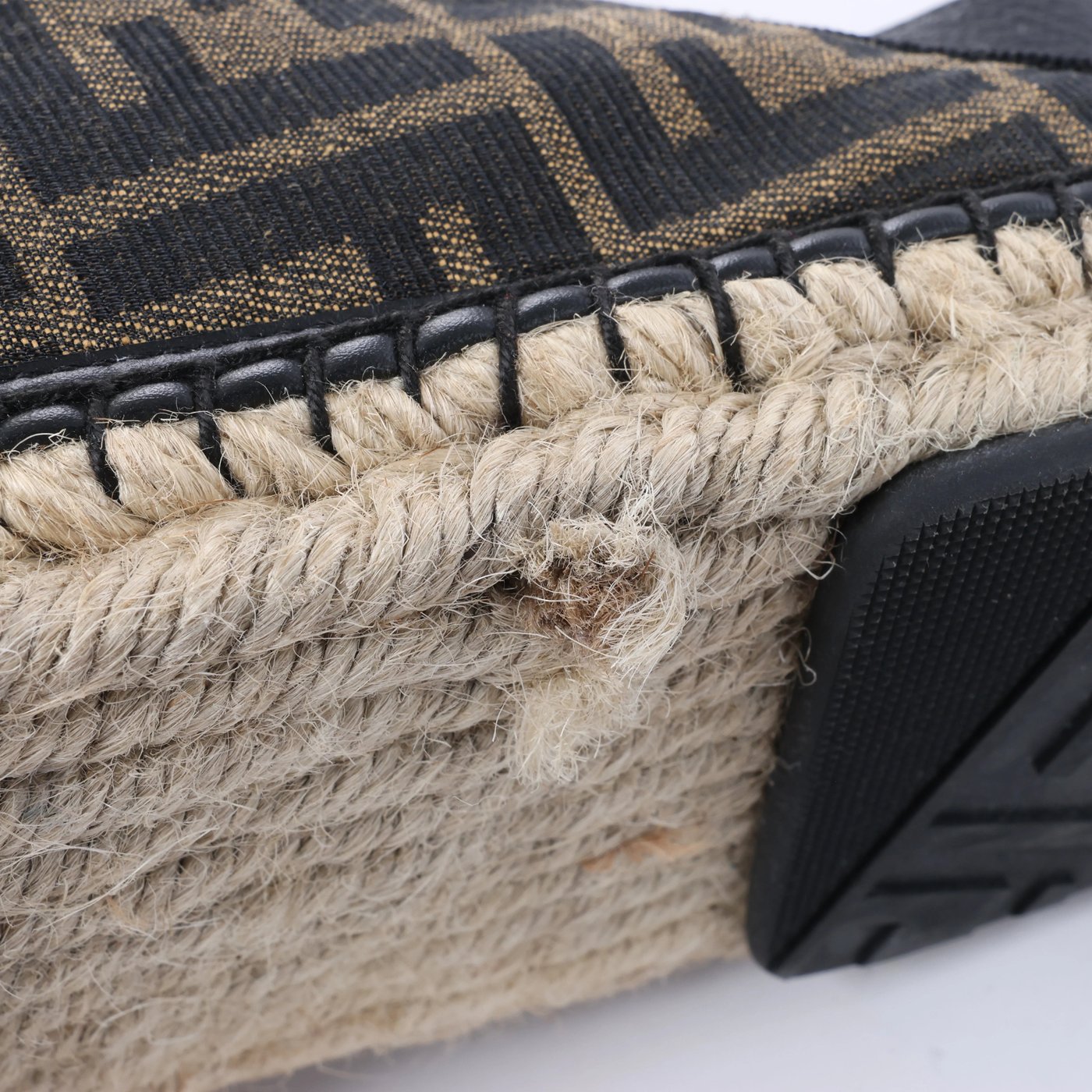 Fendi ZUCCa Leather x Fabric Espadrilles in Brown x Black 7P1359, Size EU 44