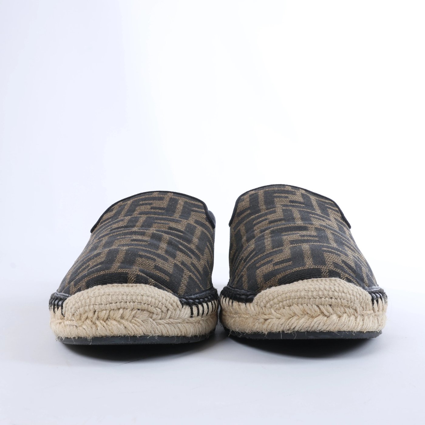 Fendi ZUCCa Leather x Fabric Espadrilles in Brown x Black 7P1359, Size EU 44