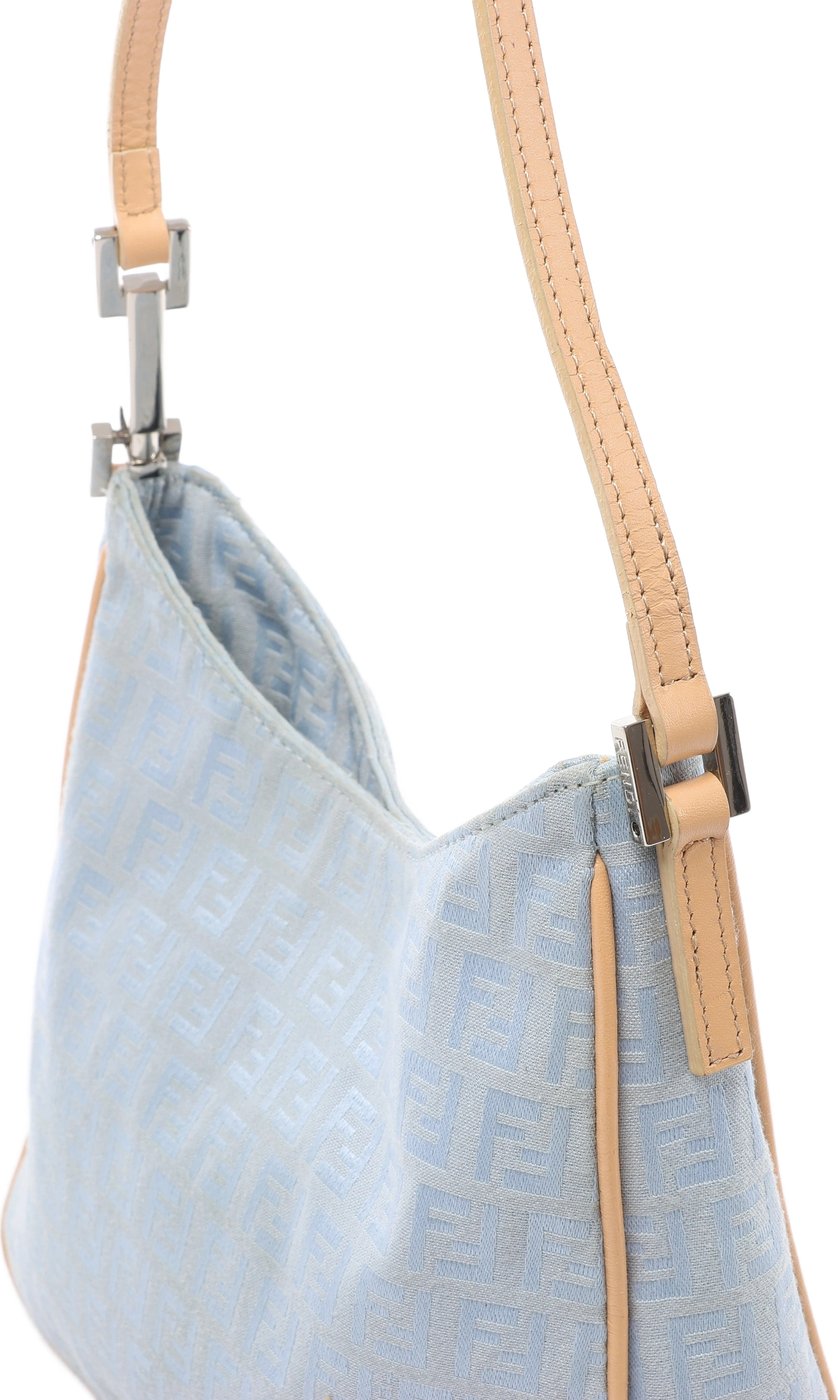 Fendi Zucchino Canvas & Leather Shoulder Bag in Blue 8BR068