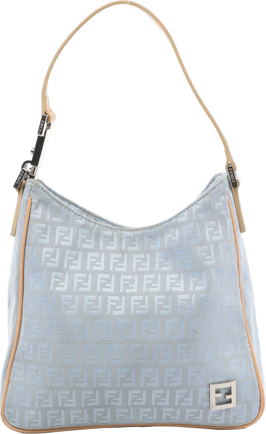 Fendi Zucchino Canvas & Leather Shoulder Bag in Blue 8BR068