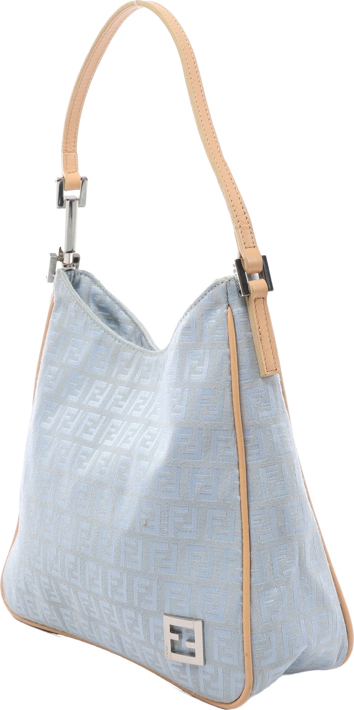 Fendi Zucchino Canvas & Leather Shoulder Bag in Blue 8BR068
