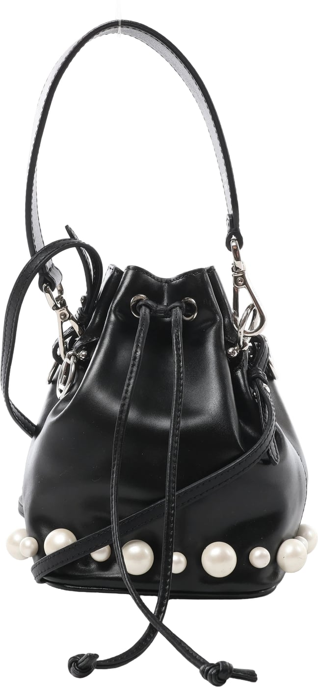 Fendi Mon Tresor Mini 8BS010 Leather x Pearl 2Way Shoulder Bag in Black