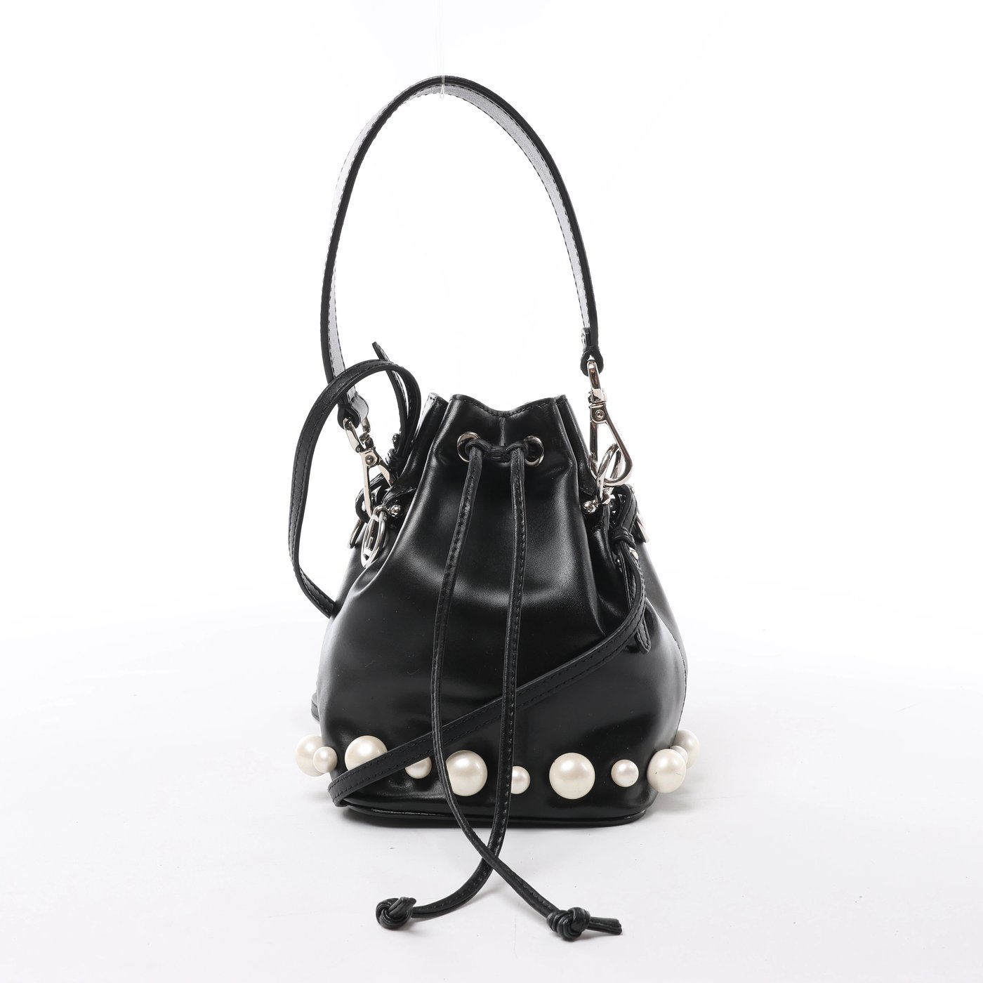 Fendi Mon Tresor Mini 8BS010 Leather x Pearl 2Way Shoulder Bag in Black