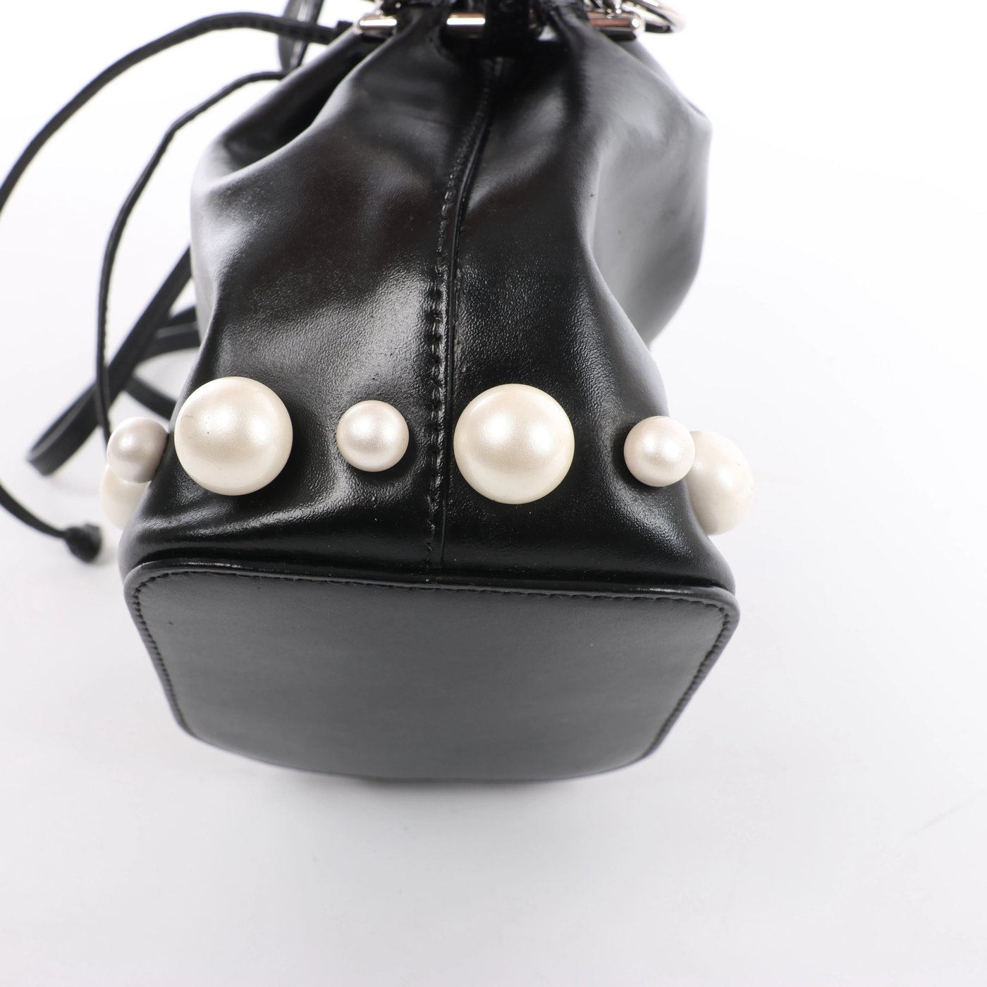 Fendi Mon Tresor Mini 8BS010 Leather x Pearl 2Way Shoulder Bag in Black