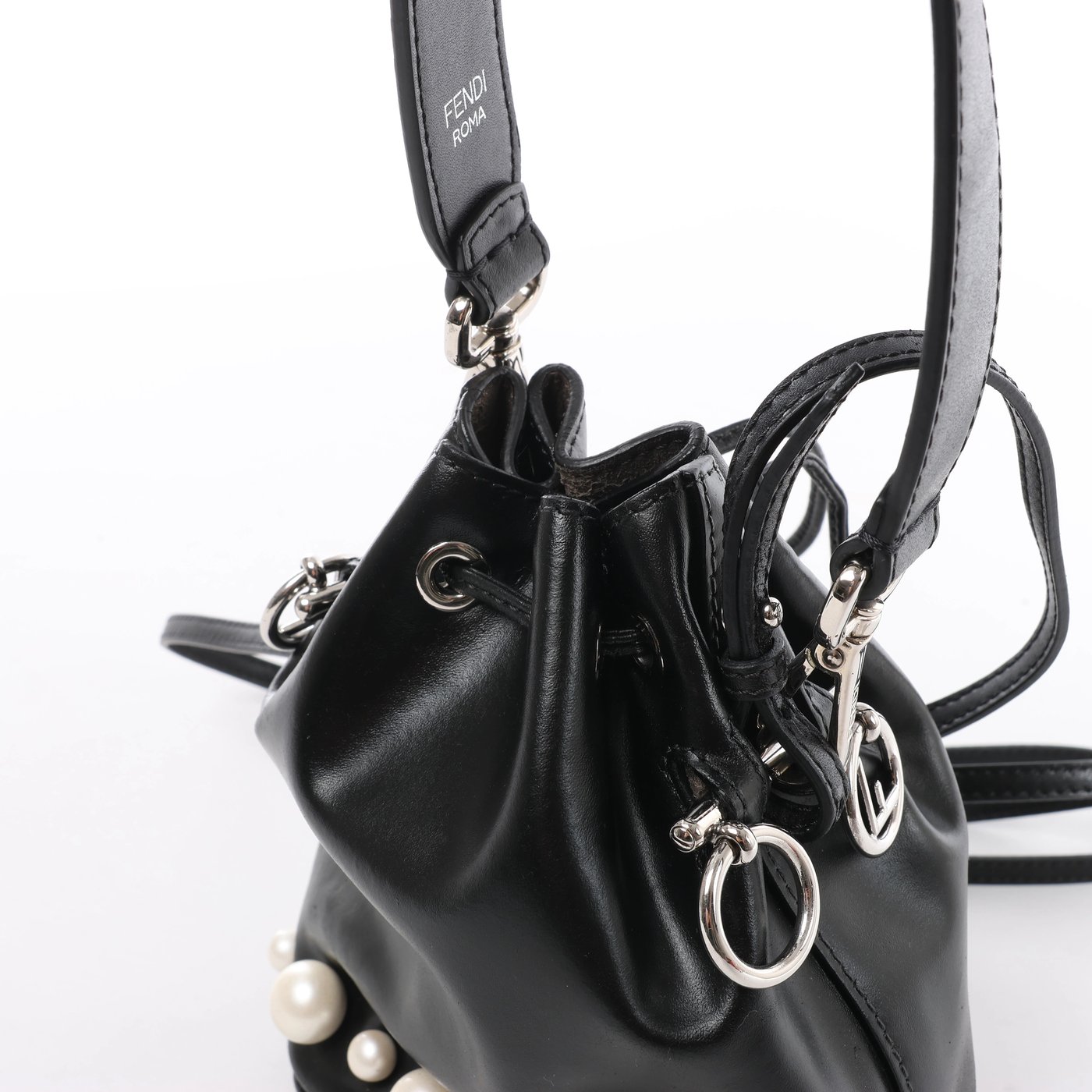 Fendi Mon Tresor Mini 8BS010 Leather x Pearl 2Way Shoulder Bag in Black