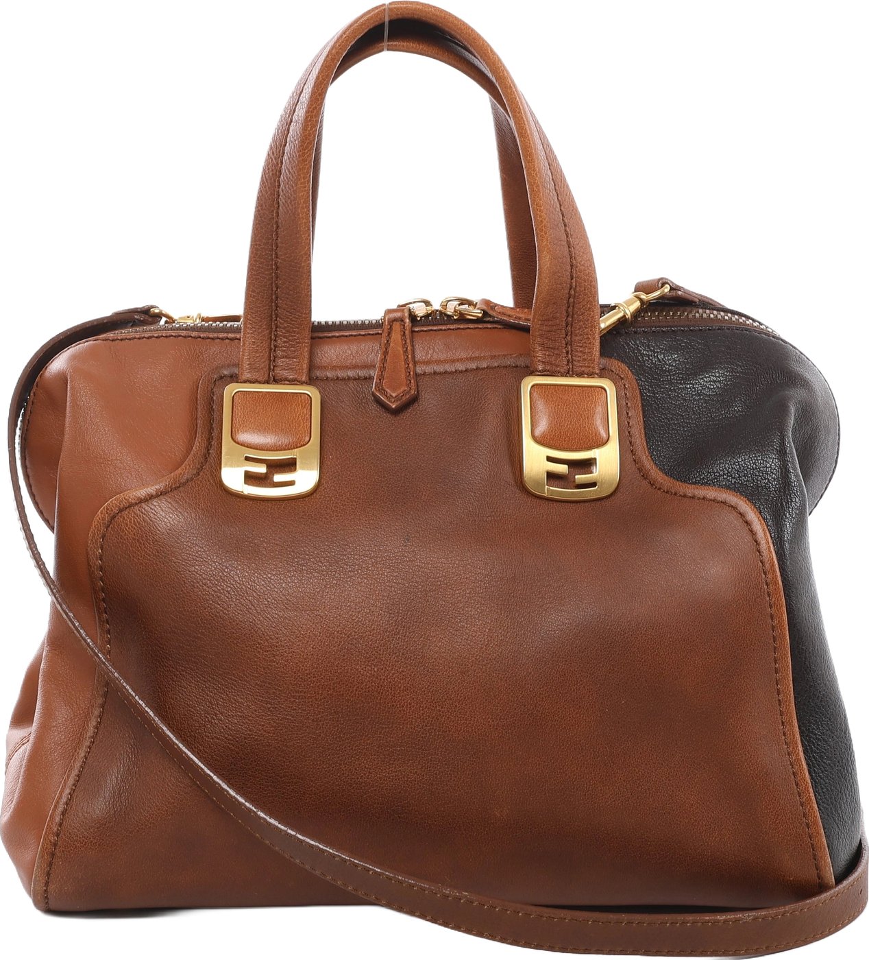 Fendi Chameleon Leather 2Way Handbag Brown 8BL114