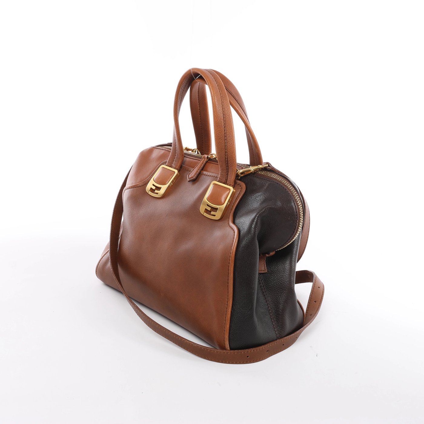 Fendi Chameleon Leather 2Way Handbag Brown 8BL114
