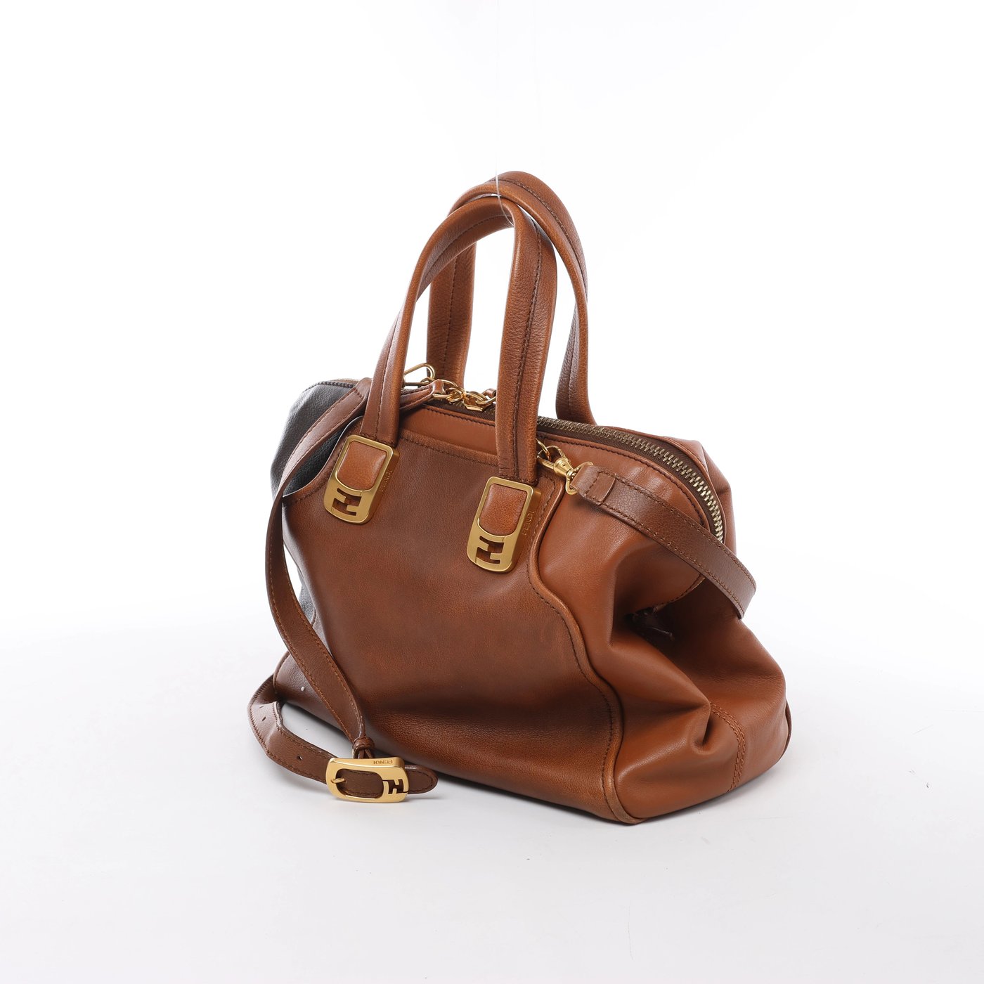 Fendi Chameleon Leather 2Way Handbag Brown 8BL114