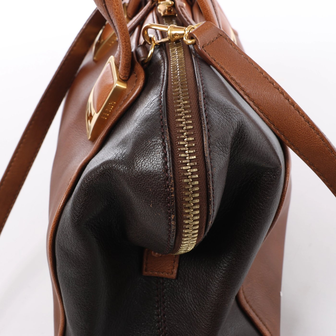 Fendi Chameleon Leather 2Way Handbag Brown 8BL114