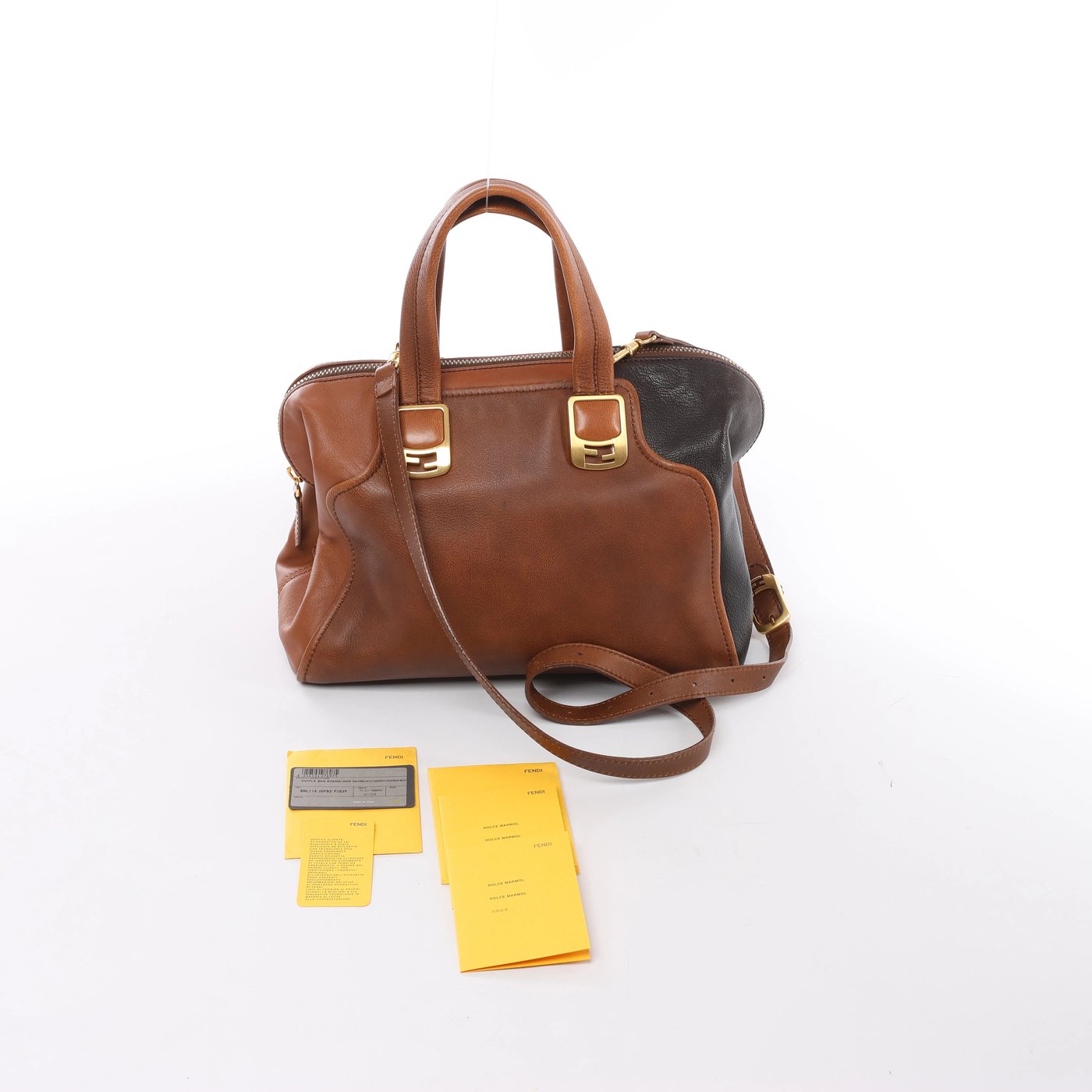 Fendi Chameleon Leather 2Way Handbag Brown 8BL114